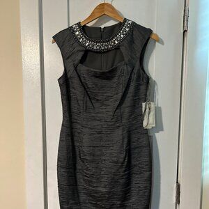 Eliza J metallic gunpowder cocktail dress with rhinestone neckline NWT - size 8